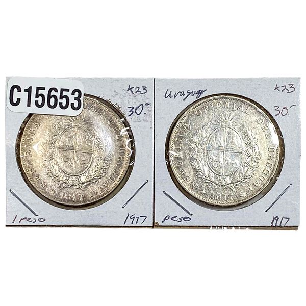 [2 Coins] 1917 Silver 1 Peso VF