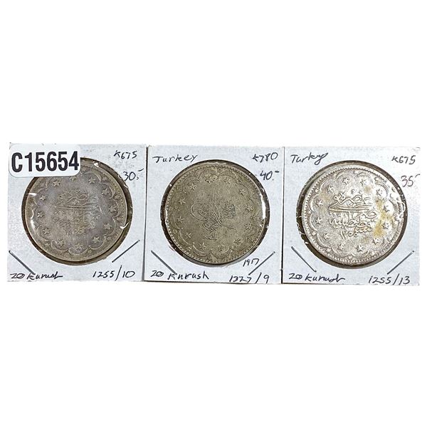 [3 Coins] 1255-1327 Silver Turkey 20 Kurush VF