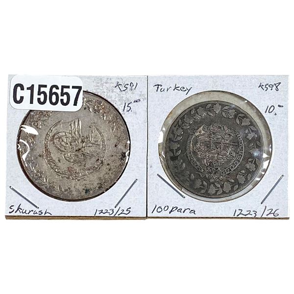 [2 Coins] 1223 Silver Turkey Various Coins VF