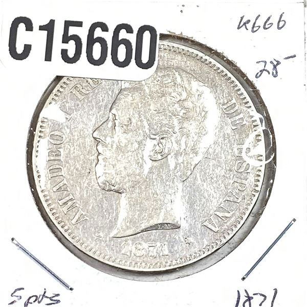 1871 Silver Spain 5pts XF