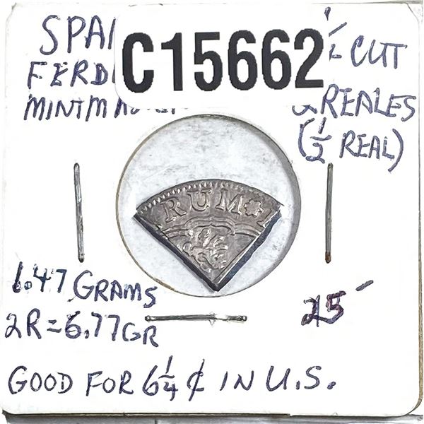 (1746-59) Silver Spain 1/4 Cut 1/2 Rwles XF