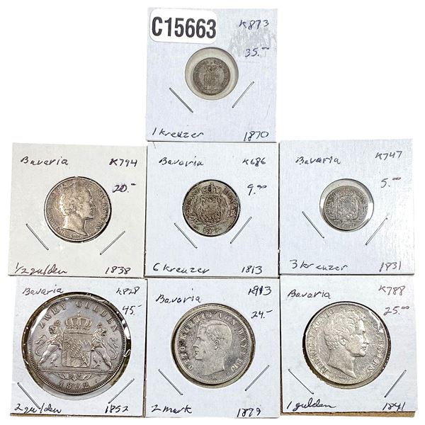 [7 Coins] 1813-1899 Silver Bavaria Various Coins XF