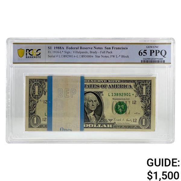 [100] 1988A $1 Fed.Reserve STAR Notes San Francisco PCGS 65 PPQ