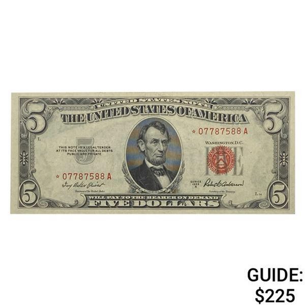 1953A $5 US Star Note Red Seal