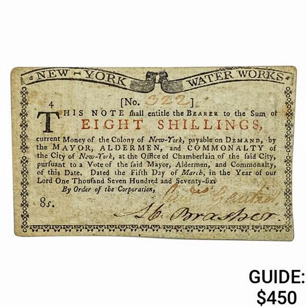 1774 8S Eight Shillings NY Water Works