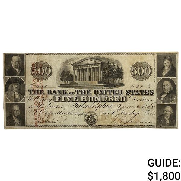 1840 $500 Bank of U.S.-Philadelphia Note