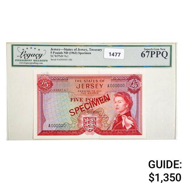 1963 Jersey 5 Pound ND Specimen Currency Legacy