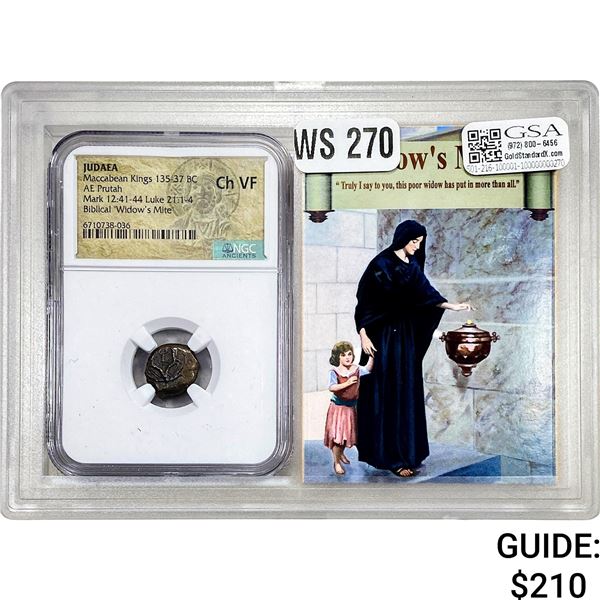 Judaea Widows Mite 135-37 BC AE Prutah NGC Ch VF