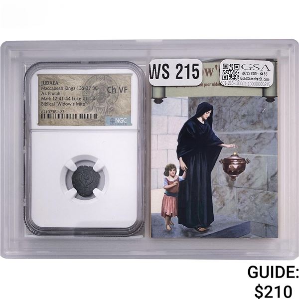 Judaea Maccabean Kings 135-37 BC AE Prutah Widows Mite NGC Ch VF