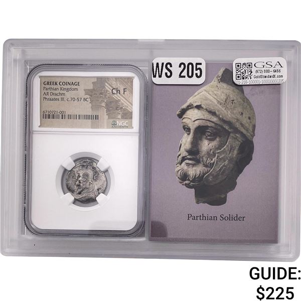 Greek Phraates II, c.70-57 BC Silver Drachm NGC Ch F