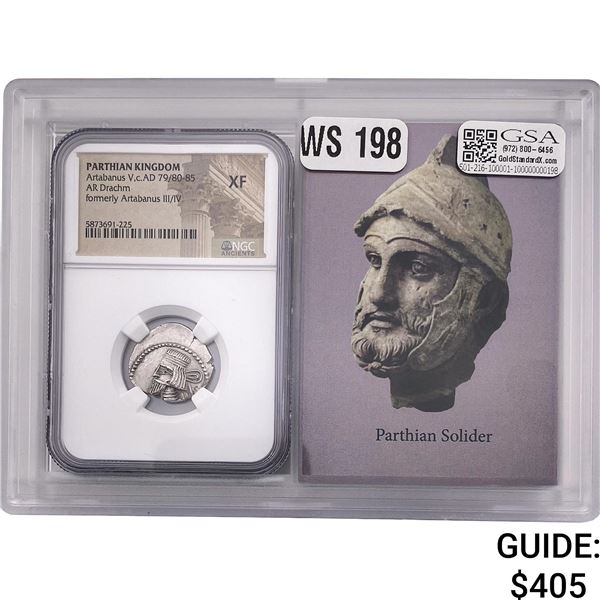 Parthian Artabanus V, c.AD79/80-85 Silver Drachm NGC XF