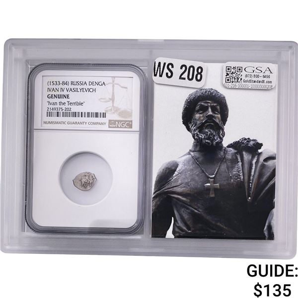 (1533-84) Russia Denga Ivan IV Vasilyevich NGC GENUINE