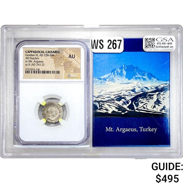 Cappadocia Gordian III, AD 238-244 Silver Drachm NGC AU