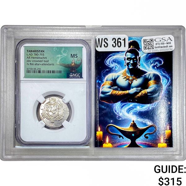 Tabaristan c.AD 780-793 Silver Hemidrachm NGC MS