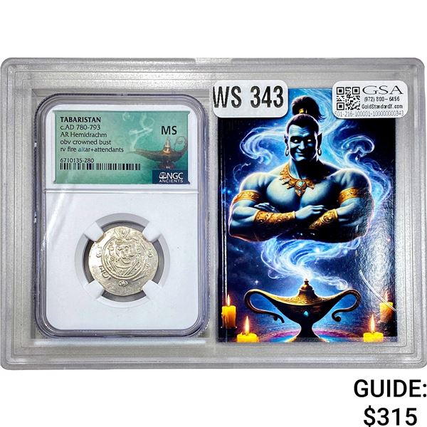 Tabaristan c.AD 780-793 Silver Hemidrachm NGC MS