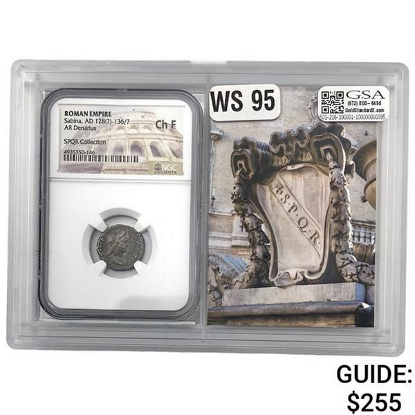 Roman Saina, AD 128(?)-136/7 Silver Denarius NGC Ch F