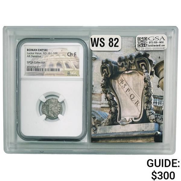 Roman Lucius Verus, AD 161-169 Silver Denarius NGC Ch F