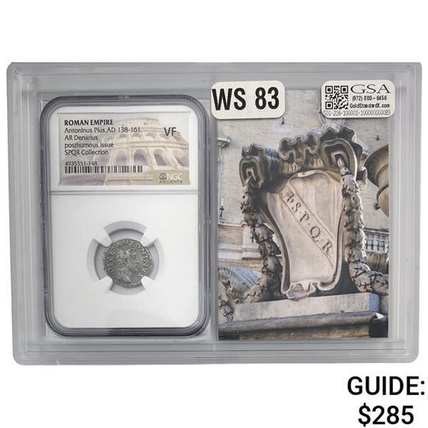 Roman Antoninus Plus, AD 138-161 Silver Denarius NGC VF
