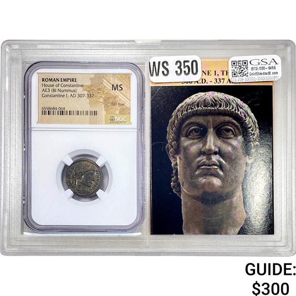 Roman Constantine I, AD 207-337 AE3 BI Nummus NGC MS