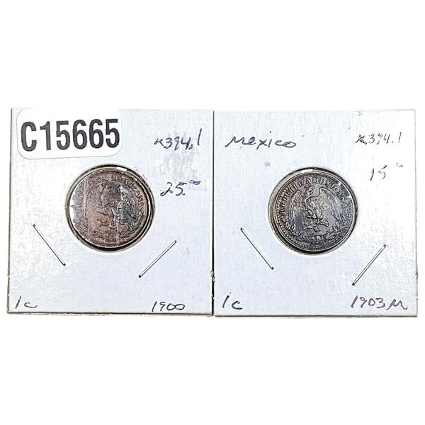 [2 Coins] 1900-1903 Mexico 1C AU