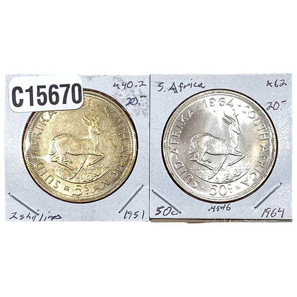 [2 Coins] 1951-1964 Silver Various Africa Coins MS