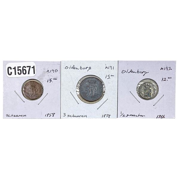 [3 Coins] 1858-1866 Oldenburg Various Coins VF