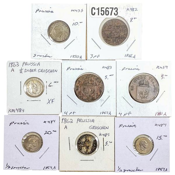 [8 Coins] 1850-1864 Various Prussia Coins XF