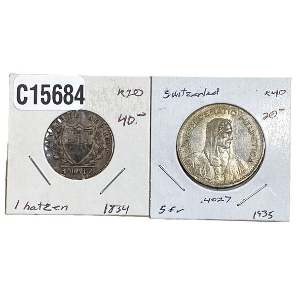 [2 Coins] 1834-1935 Silver Vaad & Switzerland AU