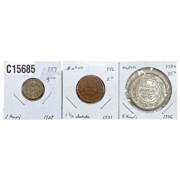 [3 Coins] 1929-1936 Silver Kutch Coins HIGH GRADE