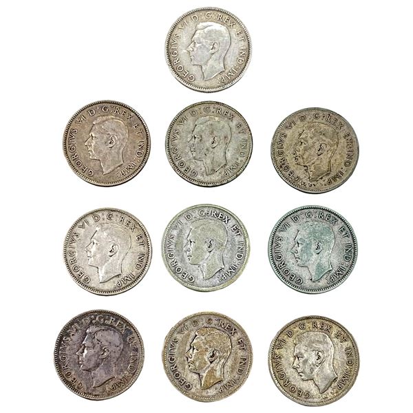 [10 Coins] 1940 Silver Canada 25c HIGH GRADE