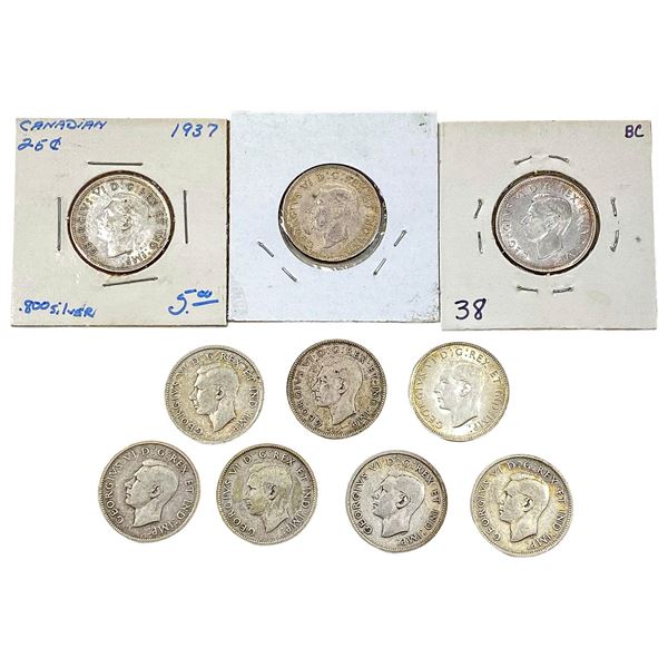 [10 Coins] 1937-1939 Silver Canada 25c HIGH GRADE