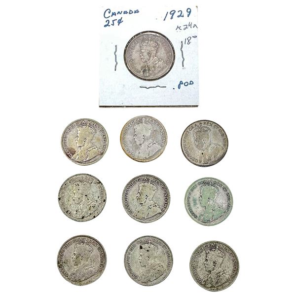 [10 Coins] 1929-1930 Silver Canada 25c HIGH GRADE