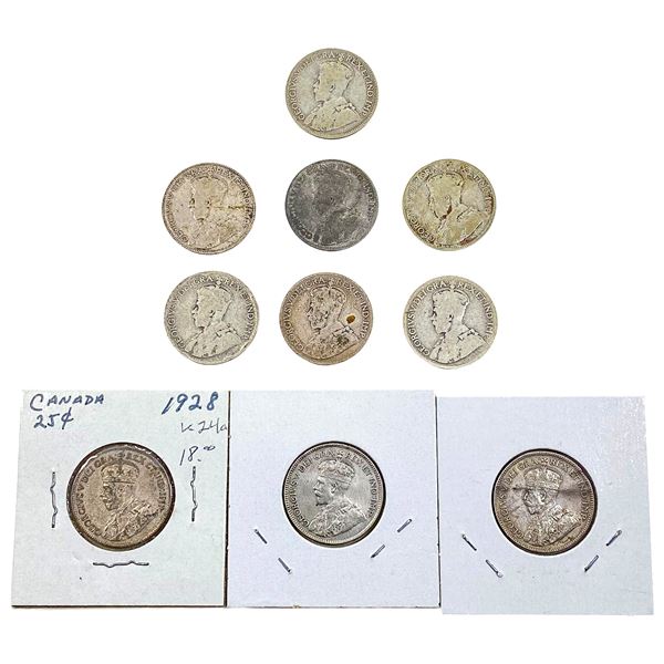 [10 Coins] 1919-1928 Silver Canada 25c HIGH GRADE