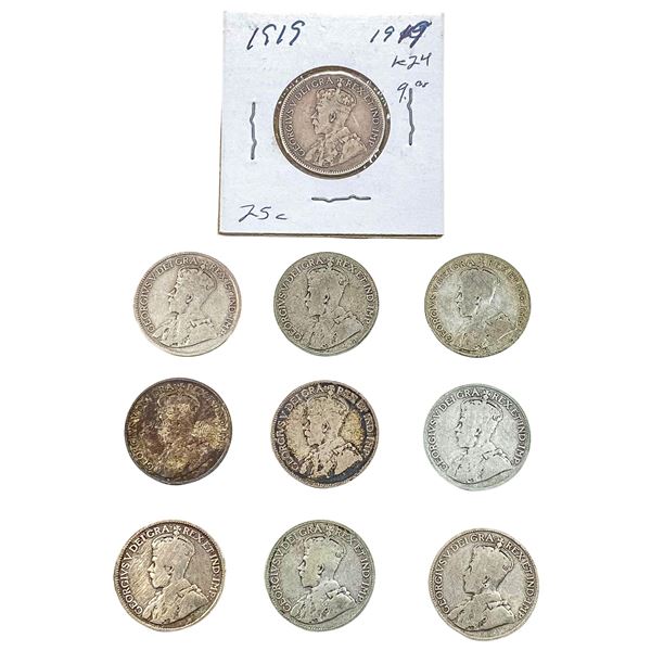 [10 Coins] 1909-1919 Silver Canada 25c HIGH GRADE