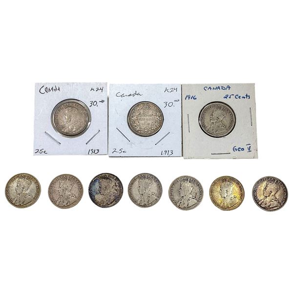 [10 Coins] 1912-1916 Silver Canada 25c HIGH GRADE