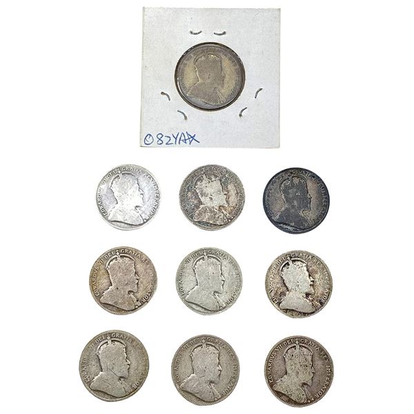 [10 Coins] 1907-1910 Silver Canada 25c HIGH GRADE