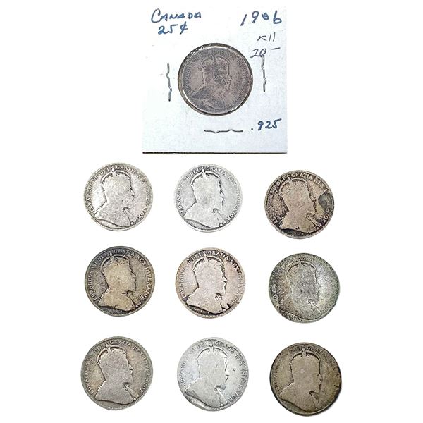 [10 Coins] 1903-1910 Silver Canada 25c VF
