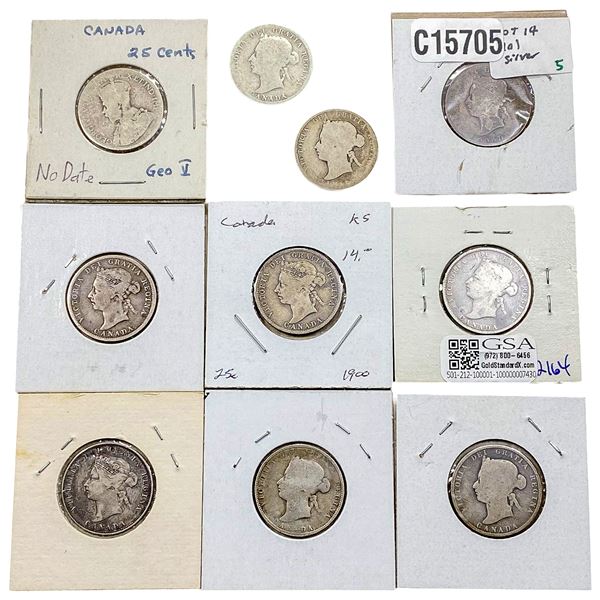 [10 Coins] 1872-1900 Silver Canada 25c AU