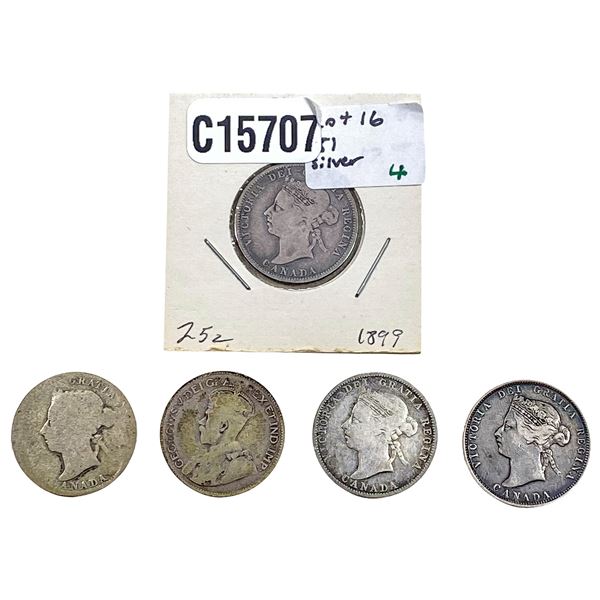 [5 Coins] 1872-1920 Silver Canada 25c XF