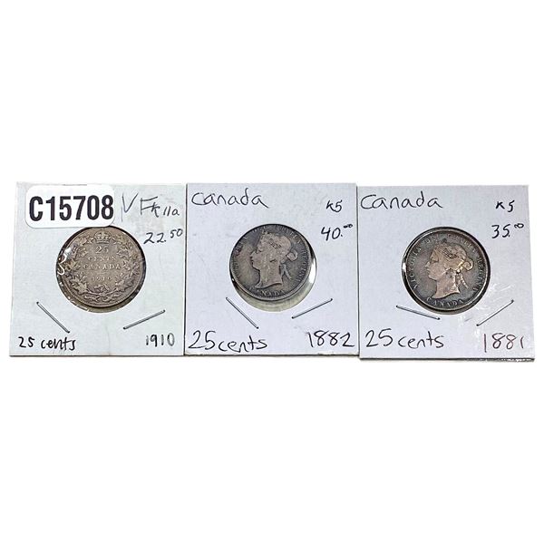 [3 Coins] 1882-1910 Silver Canada 25c VF