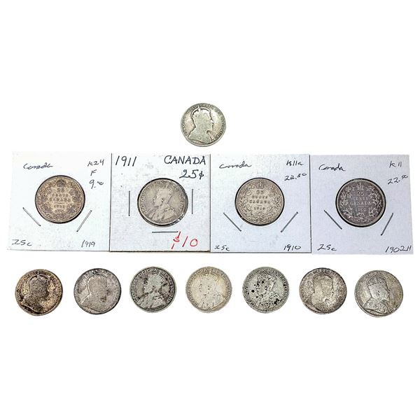 [12 Coins] 1902-1919 Silver Canada 25c HIGH GRADE