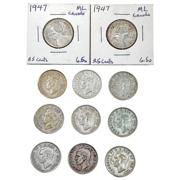[11 Coins] 1947 Silver Canada 25c HIGH GRADE