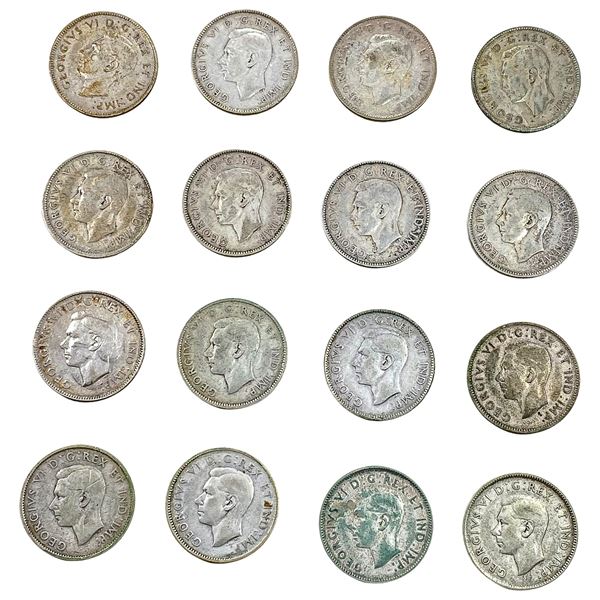 [16 Coins] 1946-1947 Silver Canada 25c HIGH GRADE
