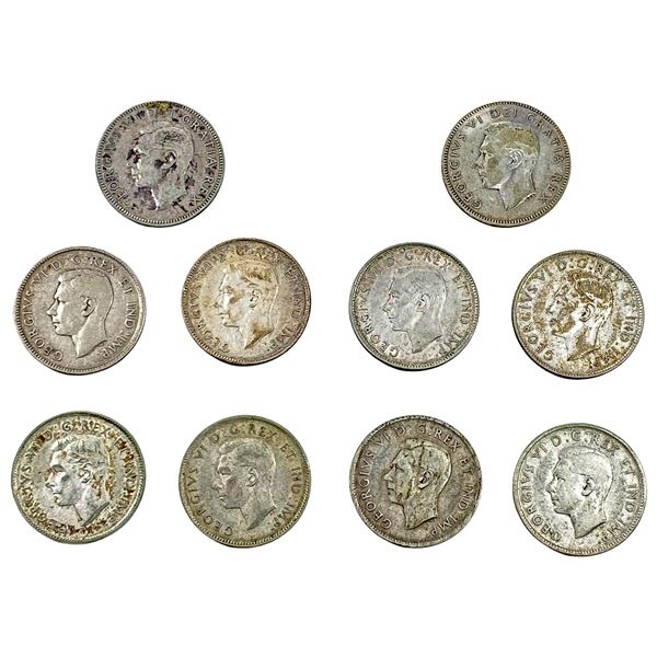 [10 Coins] 1945-1946 Silver Canada 25c HIGH GRADE