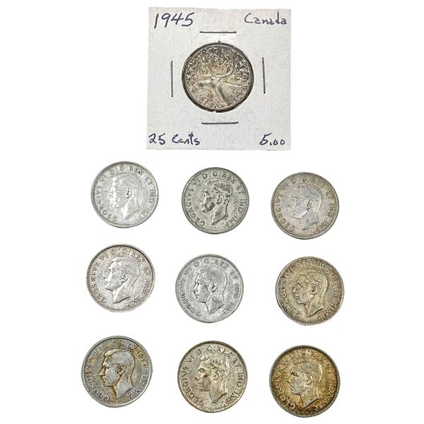 [10 Coins] 1945-1946 Silver Canada 25c HIGH GRADE