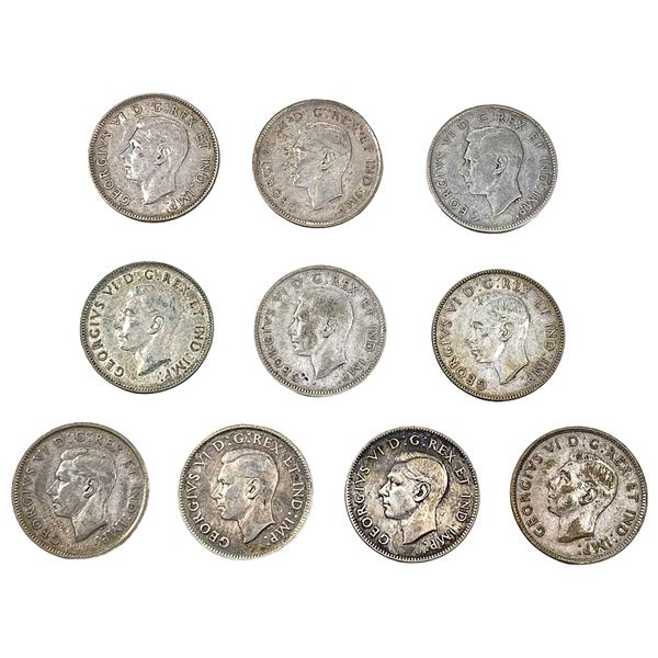 [10 Coins] 1943-1945 Silver Canada 25c HIGH GRADE