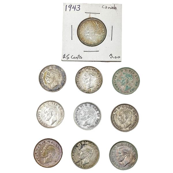 [10 Coins] 1943 Silver Canada 25c HIGH GRADE