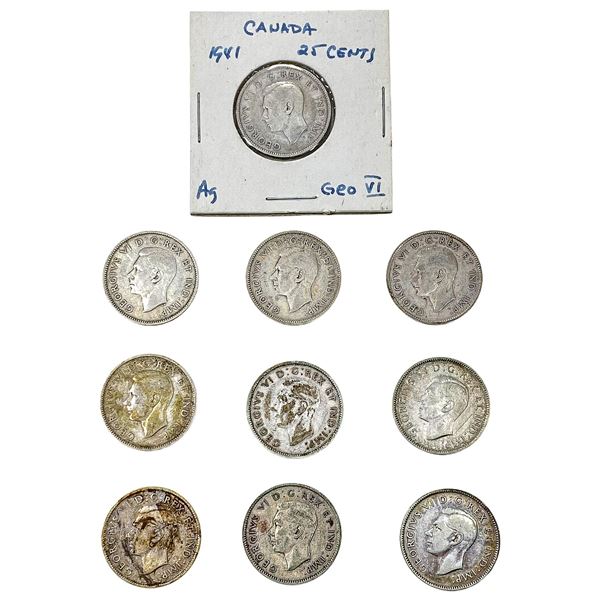 [10 Coins] 1941-1943 Silver Canada 25c HIGH GRADE