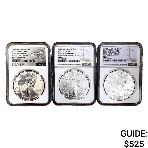 [3 Coins]2006 Silver Eagle NGC MS-PF69 20th Anniv.