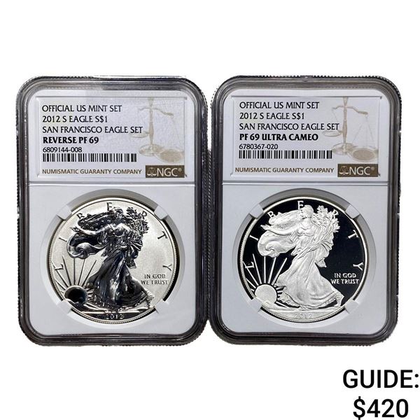 [2 Coins]2012-S Silver Eagle NGC PF69
